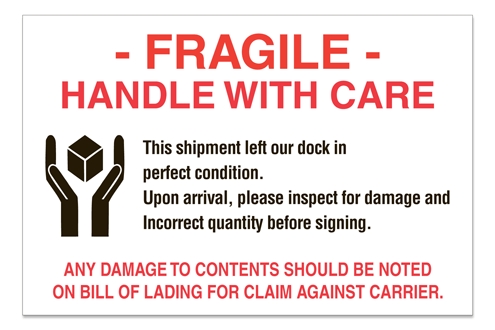 [LA-AMS-813] Warning Labels ''Fragile w/ Detailed Instructions '' 4 x 6"