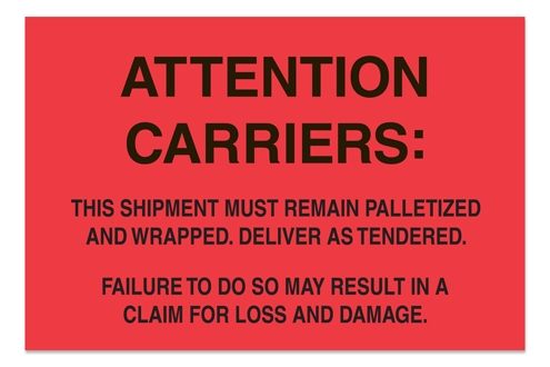 [LA-AMS-820] Warning Labels ''Attention Carriers (with Note)'' 4 x 6"