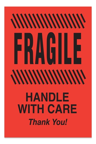 [LA-AMS-823] Warning Labels ''FRAGILE/HANDLE WITH CARE/THANK YOU '' 4 x 6"
