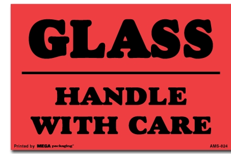 [LA-AMS-824] Warning Labels ''Glass Handle With Care '' 4 x 6"