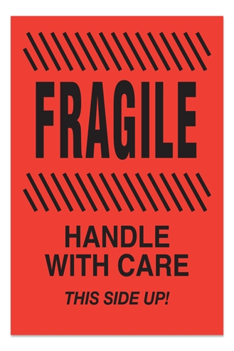[LA-AMS-829] Warning Labels ''Fragile/ Handle With Care/ Side Up '' 4 x 6"