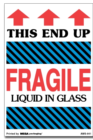 [LA-AMS-841] Warning Labels ''This End Up Fragile Liquid In Glass '' 4 x 6"