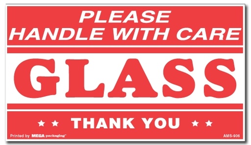 [LA-AMS-906] Warning Labels ''Please Handle With Care Glass Thank You '' 4 x 7"